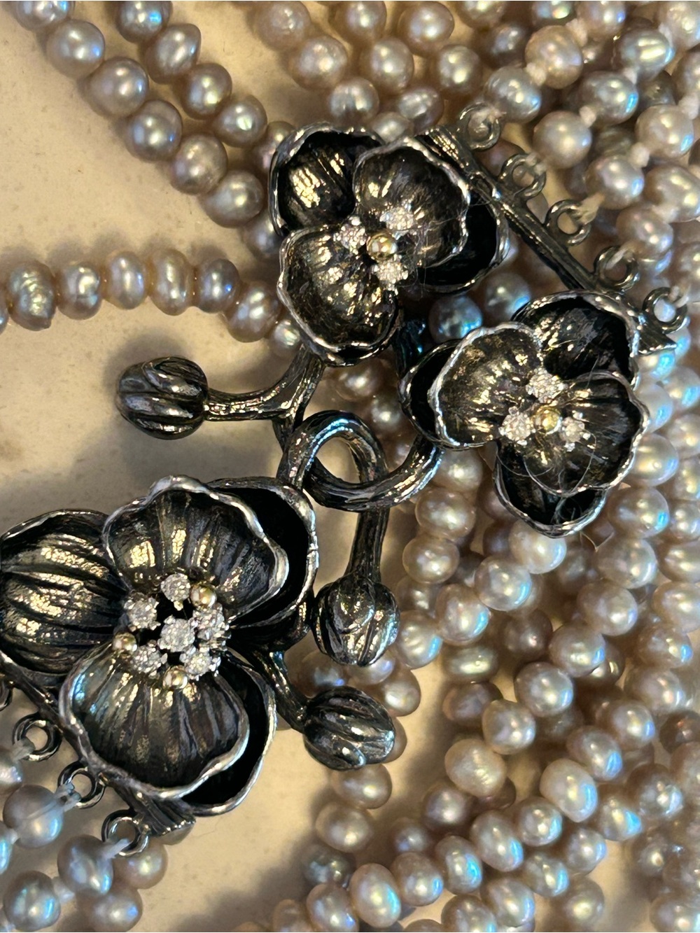Michael Aram Pearl Multi-Strand Silver Necklace with Diamond Accents & Orchids - Picture 6 of 16